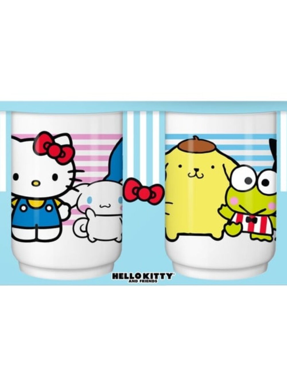 Sanrio Hello Kitty and Friends Group Stripes 2pc 12oz Ceramic Tea Cup Set